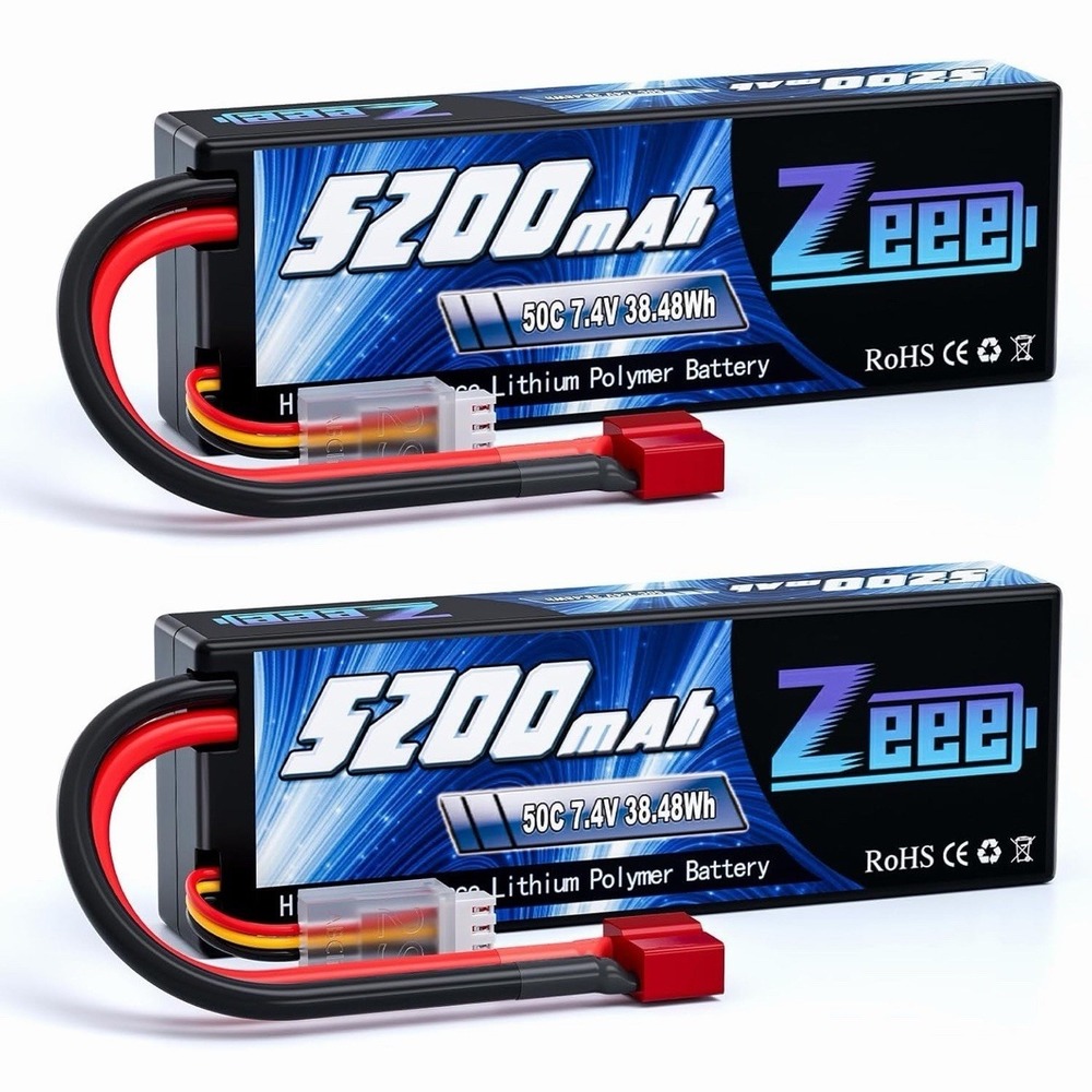 7.4V Lipo Battery 2S 50C 5200mAh Lipos Hard Case with T Connector for RC Car